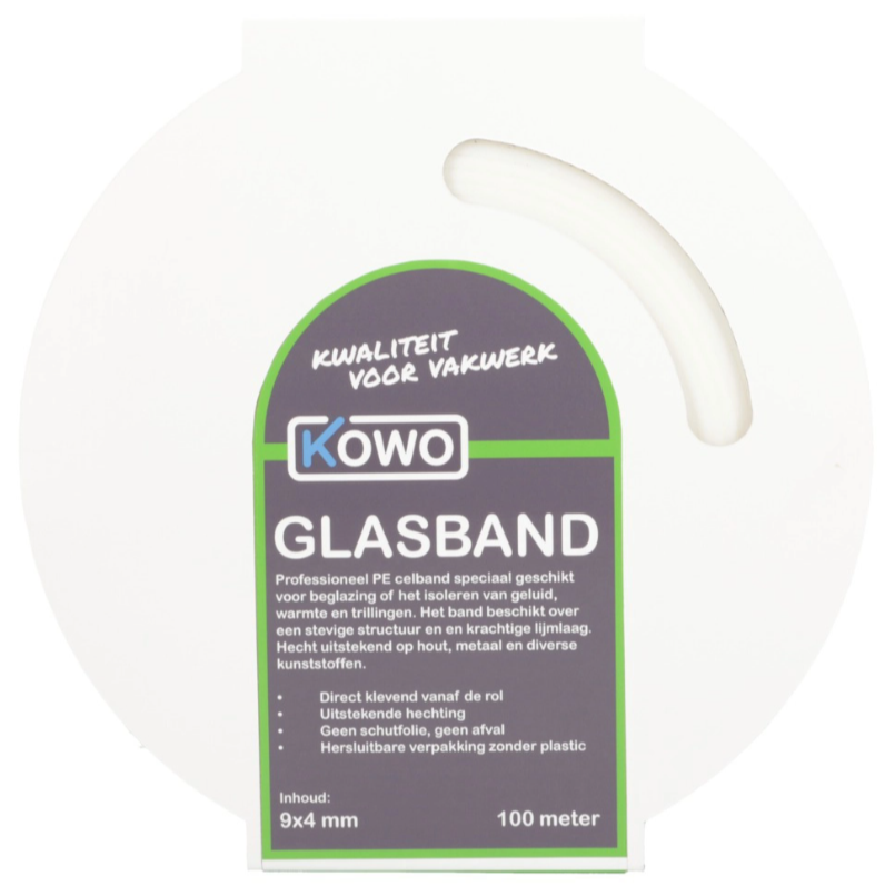 Kowo Beglazingsband PE 9x4 mm - 3 x 5 m Wit Kowo Beglazingsband PE 9x4 mm - 3 x 5 m Wit