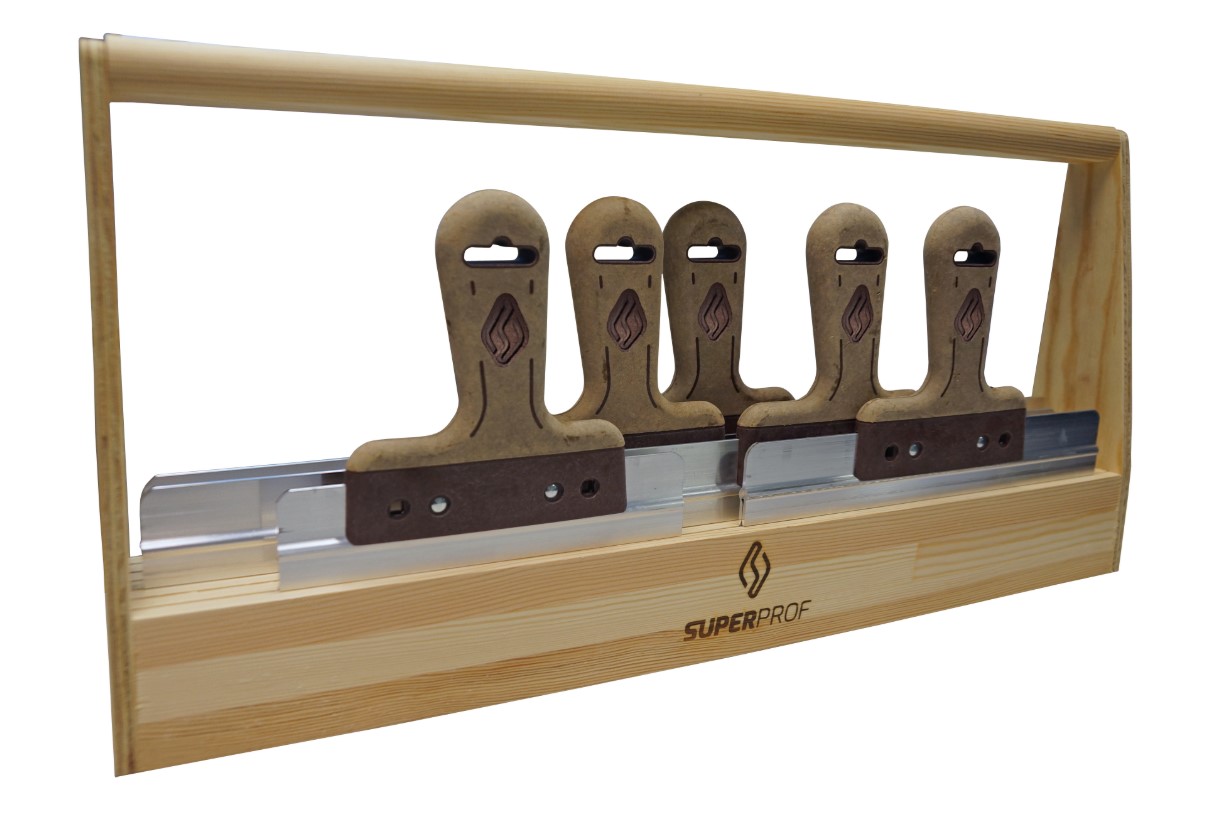 Super Prof Houten gereedschapsbak met 5 Pure spackmessen Super Prof Houten gereedschapsbak met 5 Pure spackmessen