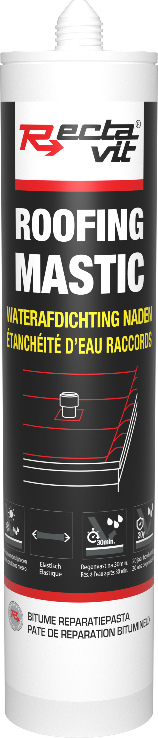 Rectavit Roofing Mastic - 310 ml - Zwart Rectavit Roofing Mastic - 310 ml - Zwart