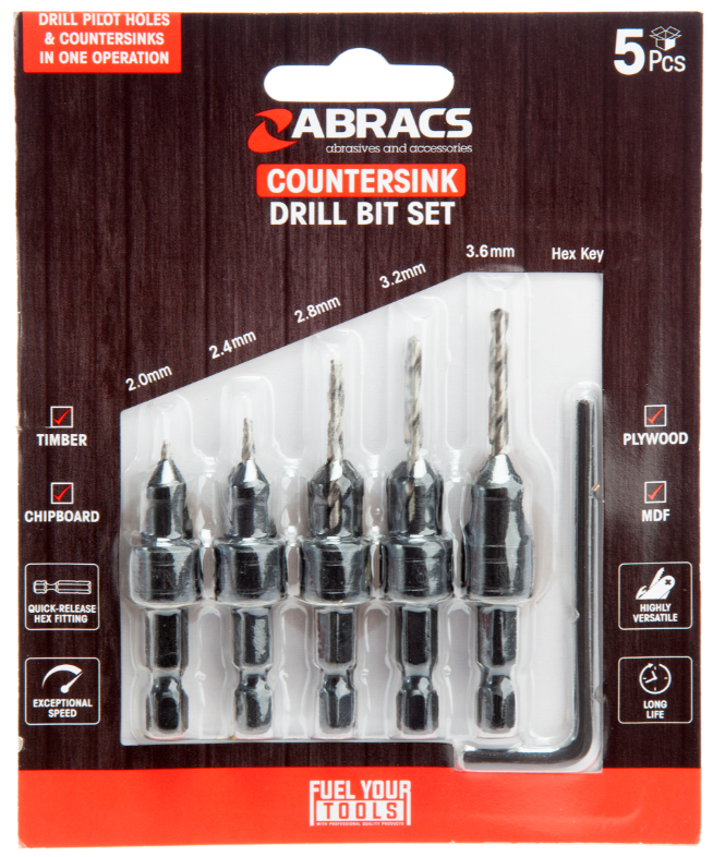 Abracs 5-Piece Countersink Drill Set Abracs 5-Piece Countersink Drill Set