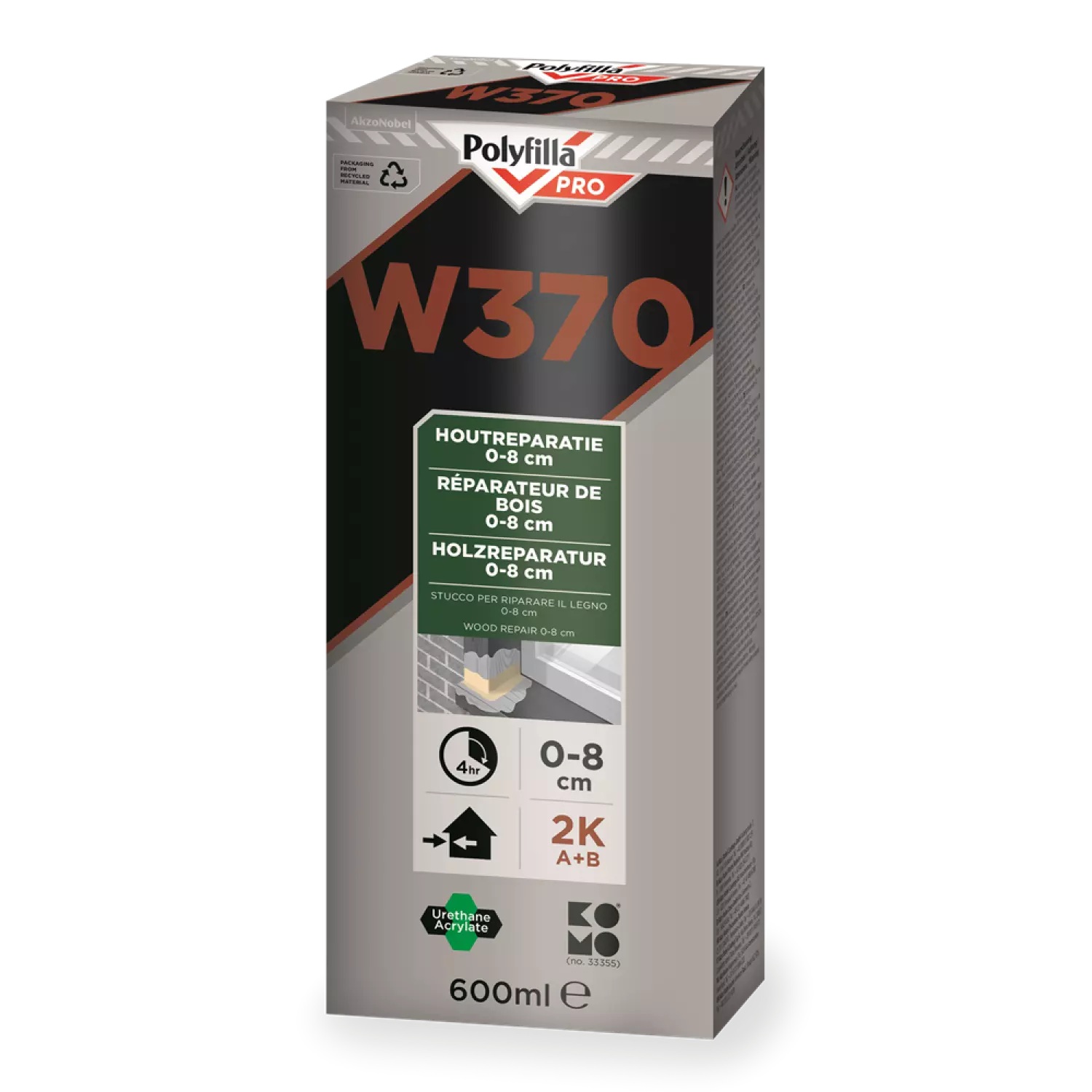 PolyFilla Pro W370 2K Grote Houtreparatiepasta Set 600ml PolyFilla Pro W370 2K Grote Houtreparatiepasta Set 600ml