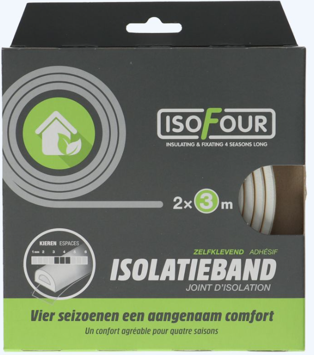 Isofour Tochtband EPDM type S (Universeel) 9x6 mm Wit - 2x3 m