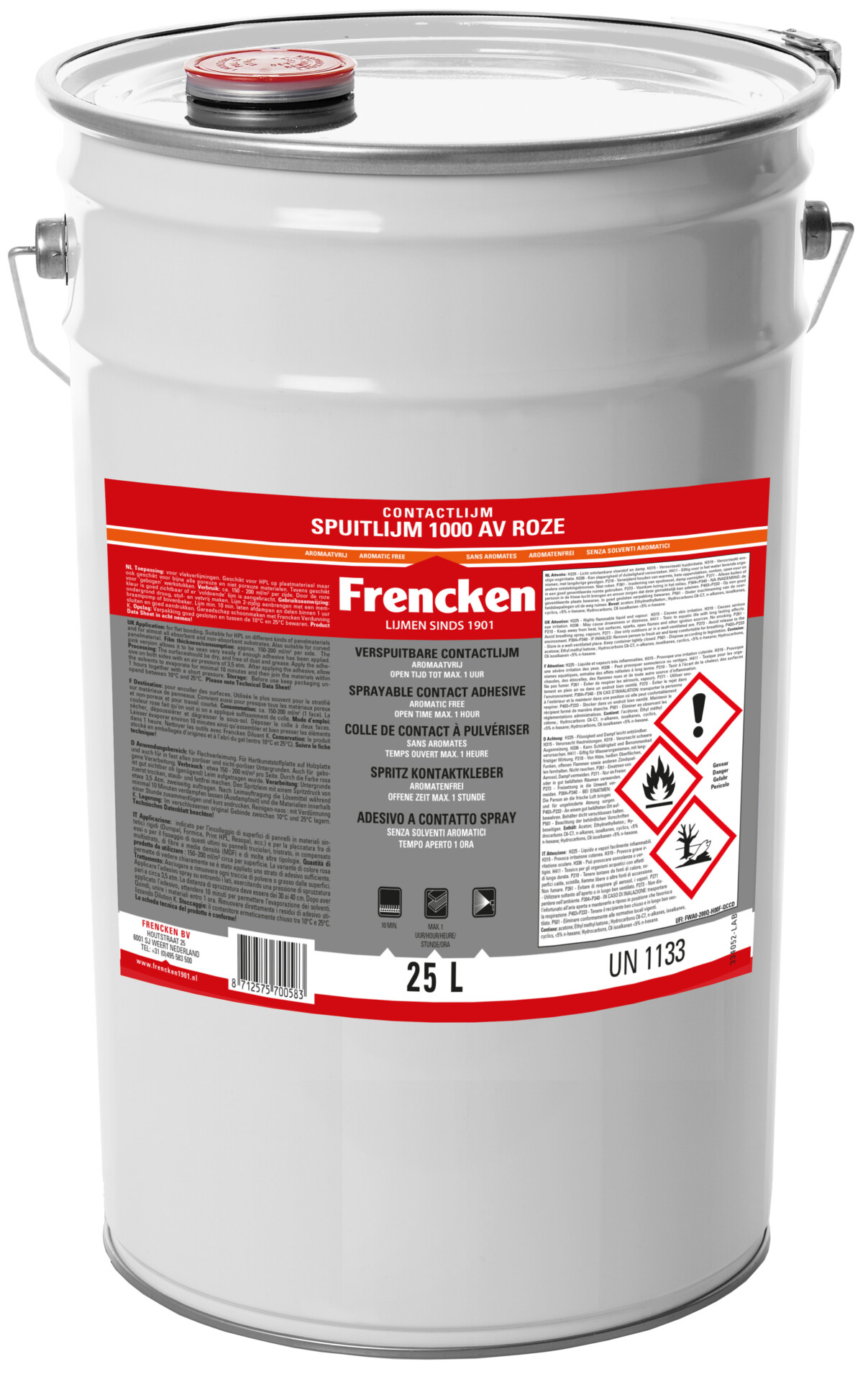 Frencken Spuitlijm 1000 av roze 25 l