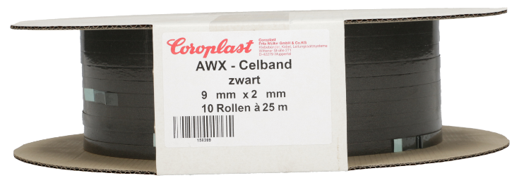 Coroplast AWX Celband 9x2 mm - 10x25 m Karton Zwart