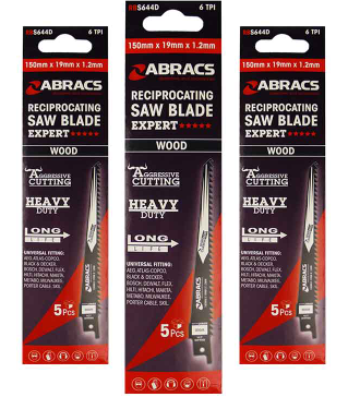 Abracs Reciprozagen HCS 150 x 19 x 1.2 mm Hout 3 TPI (5 stuks) Abracs Reciprozagen HCS 150 x 19 x 1.2 mm Hout 3 TPI (5 stuks)