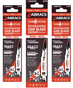 Abracs Reciprozagen BIM Demolition 150  x 22 x 1.6 mm 10 TPI (3 stuks) Abracs Reciprozagen BIM Demolition 150  x 22 x 1.6 mm 10 TPI (3 stuks)