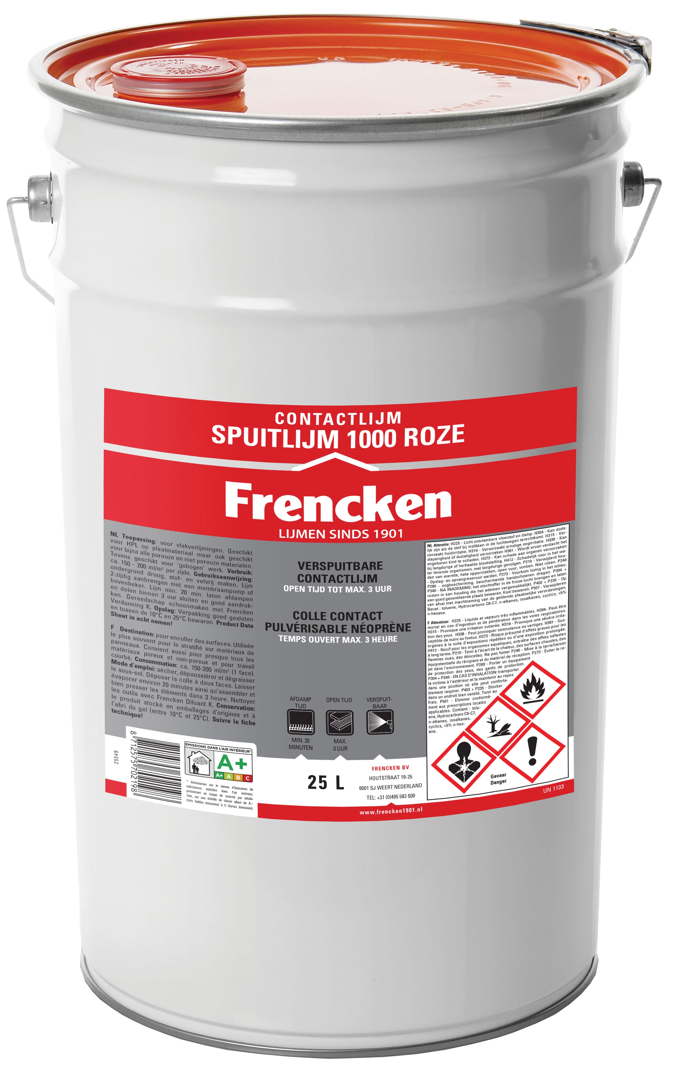 Frencken Spuitlijm 1000 av roze 25 l