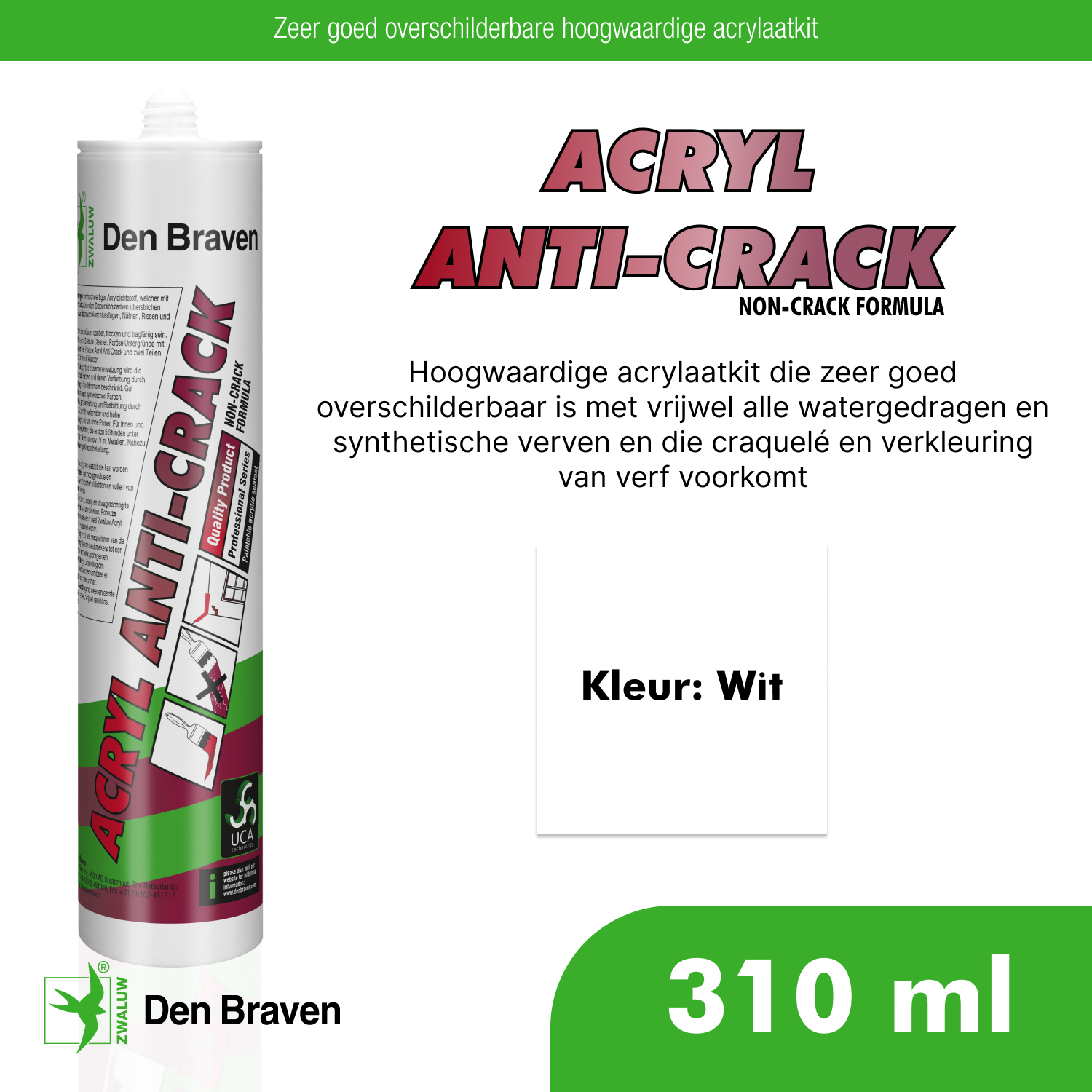 Zwaluw Acryl Anti-Crack 310 ml Wit