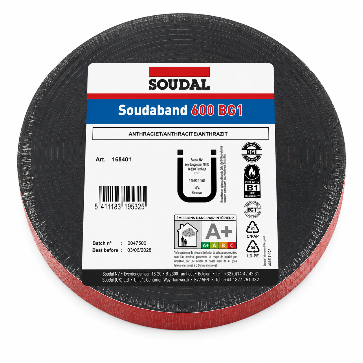 Soudal Soudaband 600 BG1 Antraciet - 10/1-3 - Rol à 12,5m