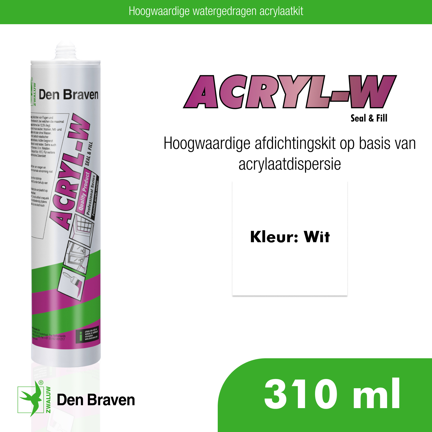 Zwaluw Acryl-W 310 ml Wit