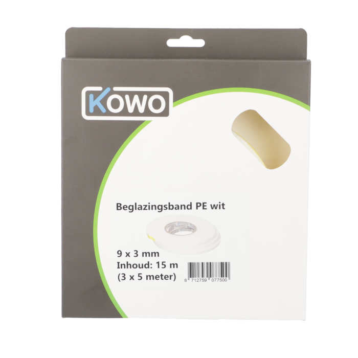 Kowo Beglazingsband PE 9x3 mm - 3 x 5 m wit Kowo Beglazingsband PE 9x3 mm - 3 x 5 m wit