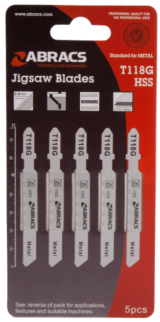 Abracs Decoupeerzaag HSS Tandafstand 0,7 mm Metaal T118G (5 stuks) Abracs Decoupeerzaag HSS Tandafstand 0,7 mm Metaal T118G (5 stuks)